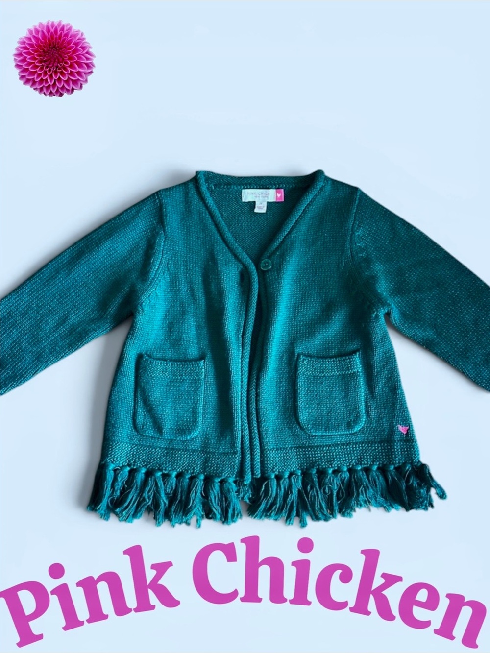 Pink Chicken Green Fringe Cardigan - Sz 2T (runs big)